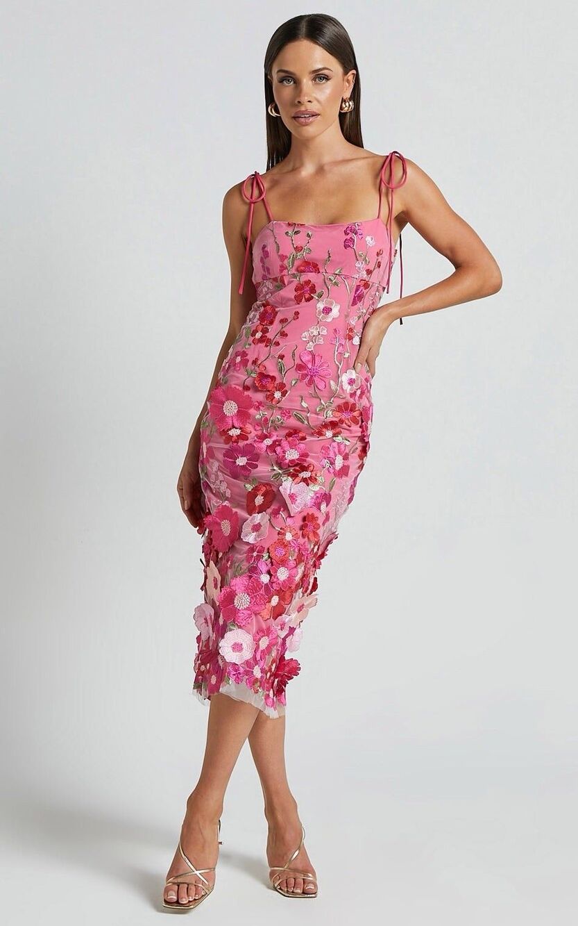 New Showpo Jamich Floral Midi Dress Size 8 US Garden Fairy Romantic Decal Tea